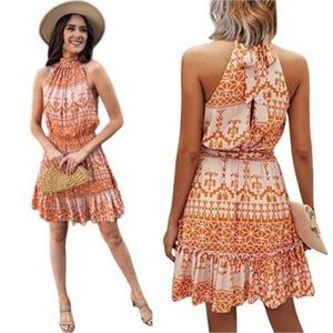 Orange and peach summer halter neck dress